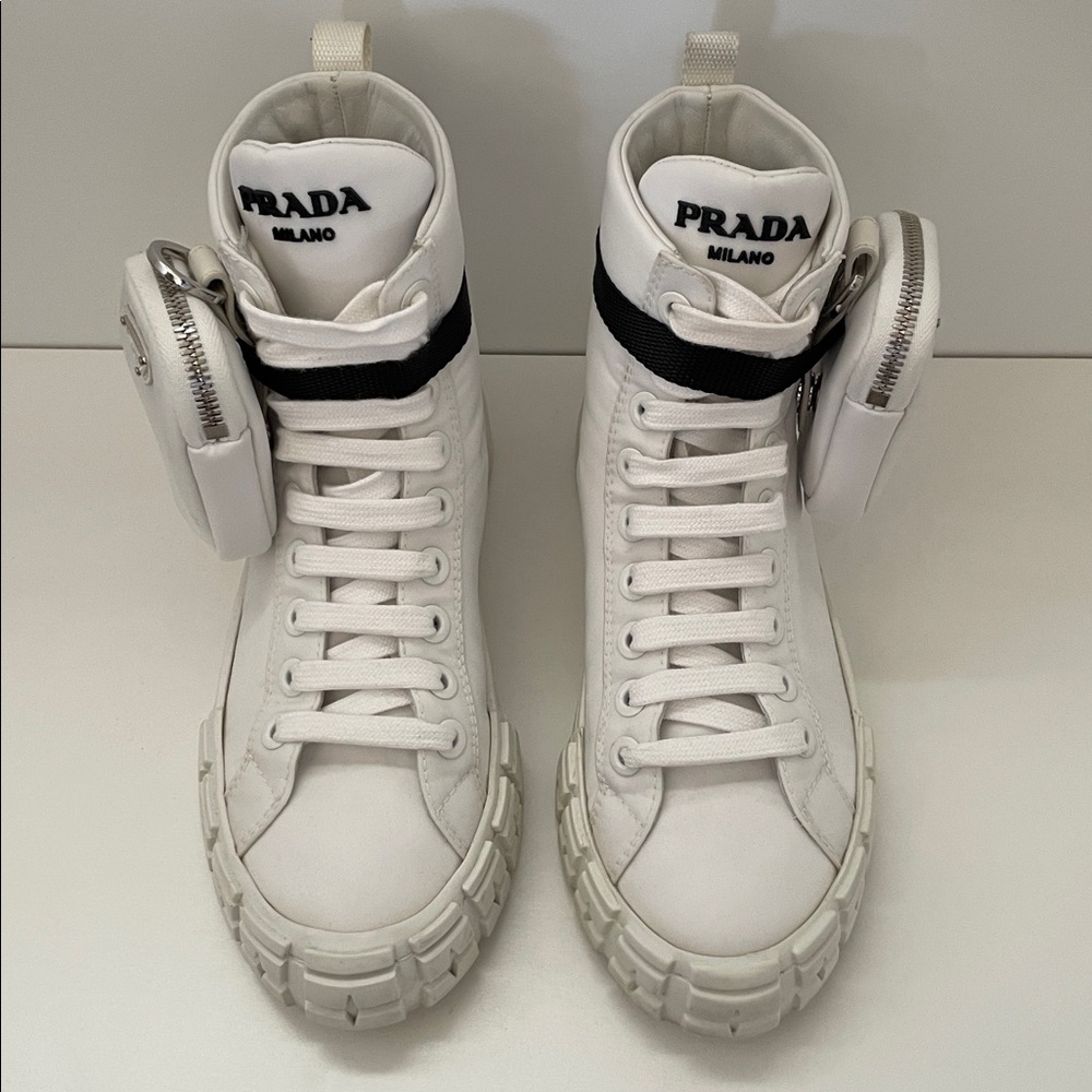 Prada Nylon High Top White Sneakers Size 37